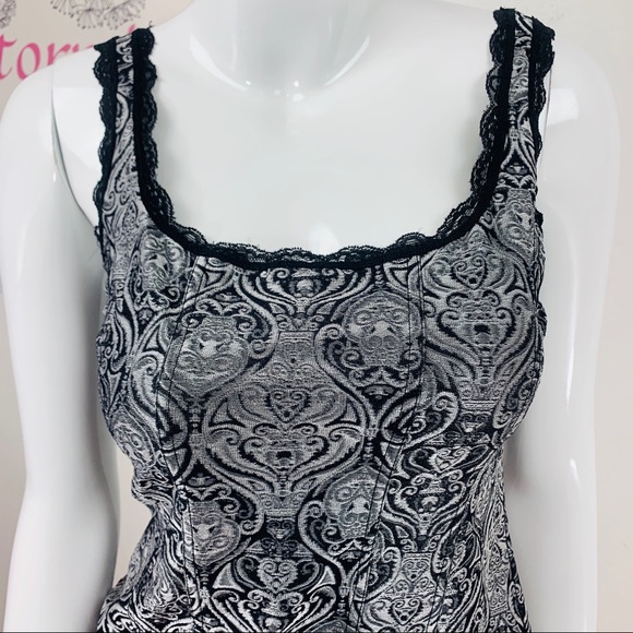 White House Black Market Tops - White House Black Market / Lace Silver Black Top